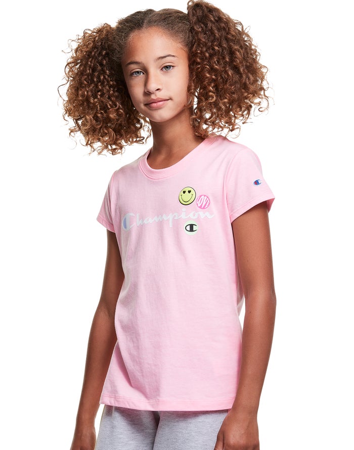 Champion Classic Smiley Face T-Shirt Meisjes - Roze - Belgie 4753QTNAI